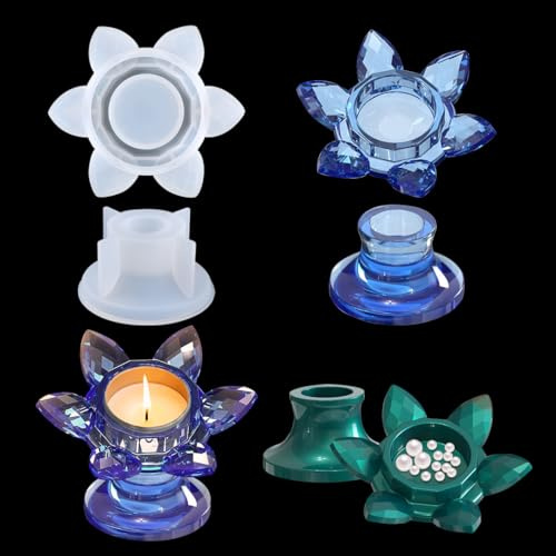 Zayookey Gießform Kerzenhalter Silikonform Epoxidharzform Kristallguss Epoxy Formen Lotus Candlestick Silikon Gießform Candle Holder Resin Mold für DIY Schmuckbehälter (Lotusform)