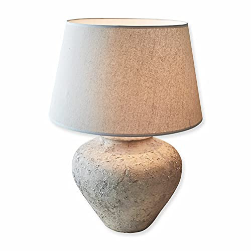 Loberon Tischlampe Bandol, Eisen, Keramik, Leinen, H/Ø ca. 62/35 cm, grau/creme