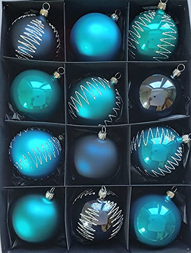Lichte Thüringer Christbaumschmuck Exclusiv Petrol Mix 8cm Handarbeit Germany 12er Set türkis