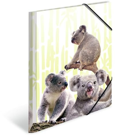 HERMA Sammelmappen A4 Koala Set, 3 Stück, Kinder Eckspanner-Mappen aus Kunststoff mit Tier Motiv, Gummizug, Innenklappen und Innendruck für Jungen und Mädchen