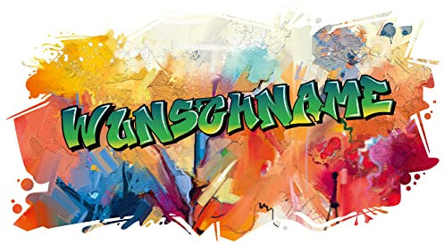 3D Graffiti Wandtattoo 97x53cm Streetart Wandsticker Jugendzimmer Kinderzimmer Wohnzimmer Deko Wandbild selbstklebend W008 (06 Painted Wall, Mit Wunschname)