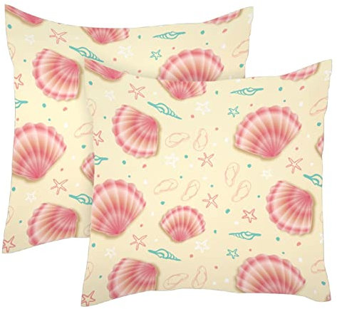Set di 2 federe per cuscino con conchiglie di mare rosa, per casa, divano, letto, 50,8 x 50,8 cm