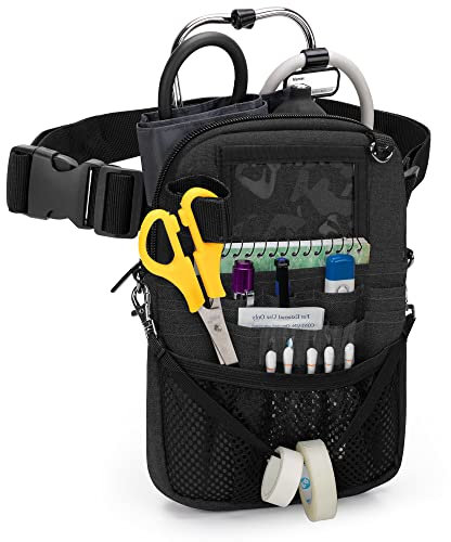 Trunab Krankenschwester Gürteltasche, Krankenschwester Tasche mit Mehreren Fächern für Stethoskope, Verbandscheren & Andere Krankenschwester Zubehör, Erstellbarer Hüftgurt, Schwarz