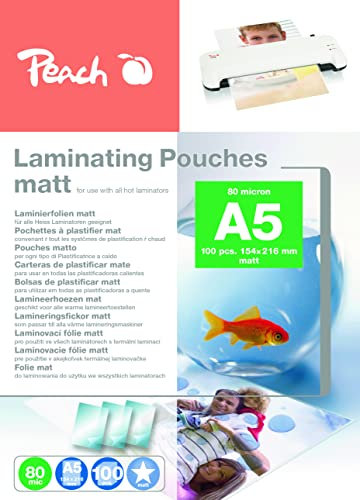 Peach Laminierfolien A5 - 80 mic - 100 pouches - matt - beschreibbar - Premiumqualität für beste Laminierergebnisse - kompatibel mit Geräten aller Markenhersteller - S-PP580-30