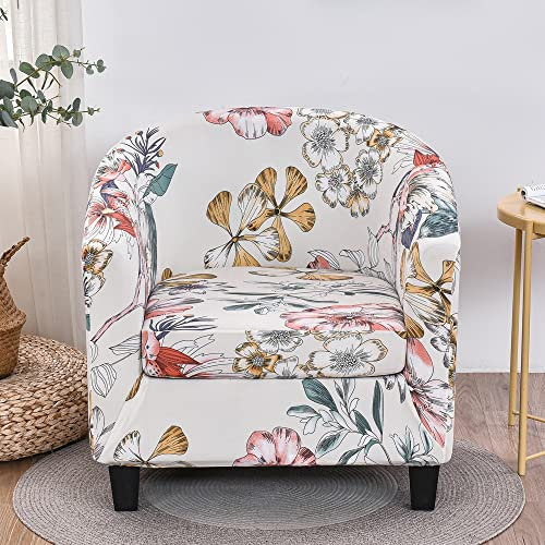 FANSU Housse de Fauteuil Cabriolet Chesterfield Extensible 2-Pièces, Élégant Fleurs Couverture de Fauteuil, Animaux Tub Chair Housse de Canapé avec Housse de Coussin (Fleur cru)
