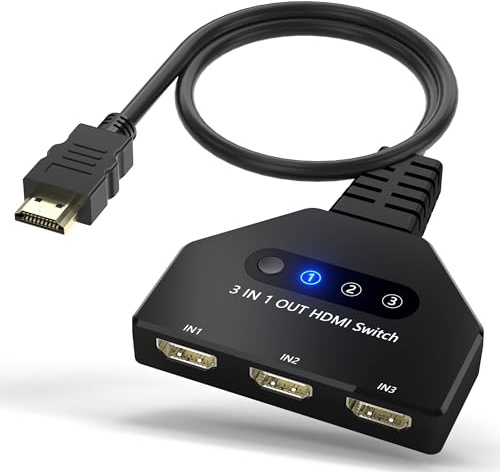 HDMI Switch 3 in 1 Out, 4K@30hz HDMI Splitter Supports Full HD 1080P 3D Compatible with Roku Fire TV Stick HDTV PS4/PS5 Xbox One Chromecast