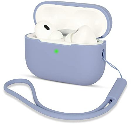 AOTUAO Kompatibel mit AirPods Pro 2 Hülle Case, Silikon Stoßfeste Schutzhülle für AirPods Pro 2. Generation 2022 Case Cover mit Silikon Lanyard, Front-LED Sichtbar, Gray Blue