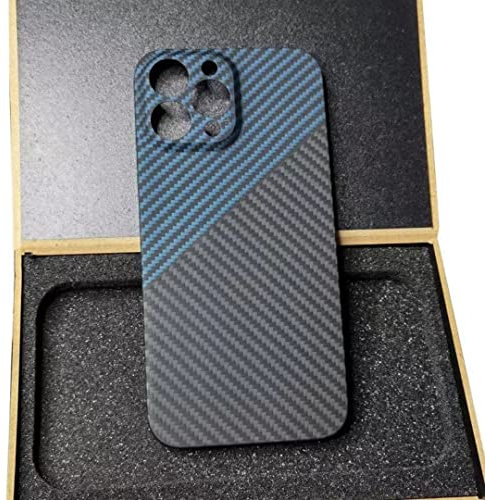 Schutzhülle für iPhone 14 Pro Max, Karbonfaser, echte seltene Aramid-Kohlefaser, Kevlar-Hülle, leicht, kratzfest, vollständige Palette von iPhones (S1, Schwarzblau)