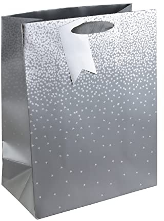 Clairefontaine 30864-2Cpack - Packung 6 Geschenktasche - Tüte Excellia, Kollektion Sternenregen auf silbernem Hintergrund, Format L (26,5x14x33 cm), 210g, geeignet für Geschenke, Blau, 1 Pack