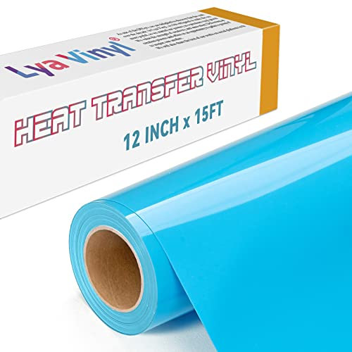 Lya Vinyl 15FT Heat Transfer Vinyl, Lake Blue Iron on Vinyl Roll for Cricut, Silhouette Cameo, Lake Blue HTV Vinyl for DIY Fabric, Clothes, Bags, and Other Textiles