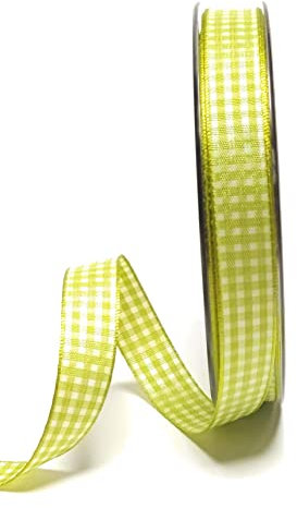 s.dekoda Schleifenband 20m x 15mm hellgrün - weiß Karoband kariert Vichykaro Dekoband ohne Draht