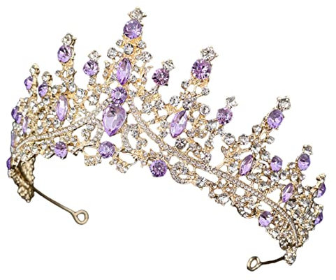 minkissy Lila Kristallkrone Frauen Für Braut Korona Geburtstags-tiara Gold Strass-kronen Für Mädchen Diademe Brautkopfschmuck Für Die Party Klein Hochzeit Strass Stirnband Fräulein