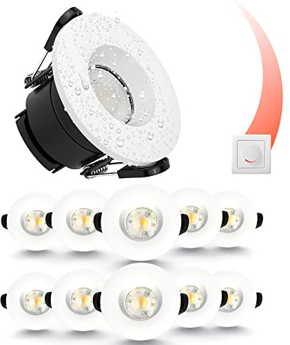 paul russells LED Recessed Downlight, Dimmable Warm/Cool/Day White 3 Adjustable CCT, 6Watt, IP65 Water, Dust & Fireproof Round Spotlight with Fixed Bulb and White Bezel Ceiling Lights, 10 Packs