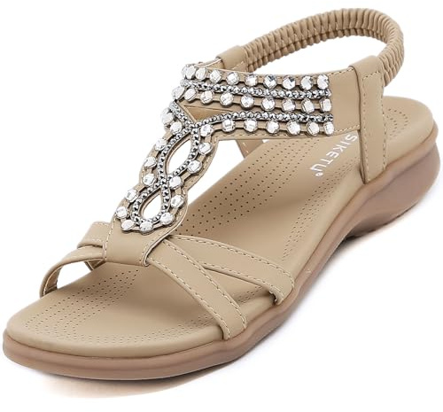 Acfoda Sandales Femme Été Confortable Plates Bohême Sandals Beige 38