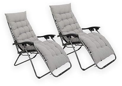 COSMO BUY 2pcs Zero Gravity Garden Sun Lounger Padded Cushions Reclining Portable Folding Chairs Camping Furniture Non-Slip Comfortable Indoor & Outdoor (Black with Beige Cushions)