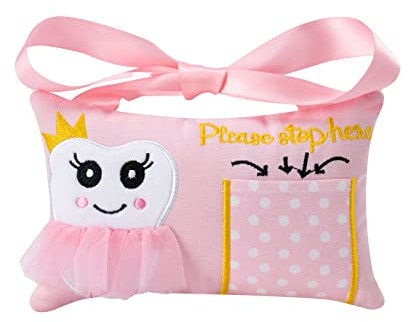 free-space Zahnfee Rosa Ballerina Besticktes Zahnfee Kissen mit Tasche Kinderandenken Geschenk (Pink)