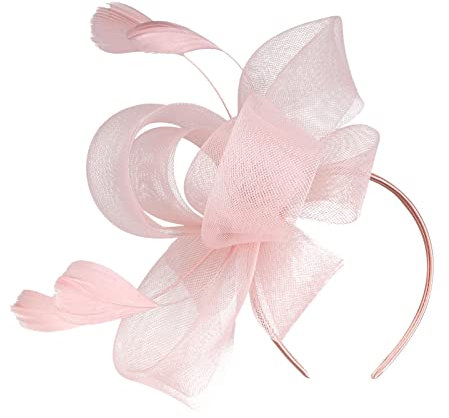 MILAX Fascinator Hochzeit Damen Blumen Schleife Mesh Hochzeit Braut Elegant Fascinator Haarreif Cocktail Tee Party Wedding Hat Faux Feather Mesh Veil Hat 1920er Fascinator Stirnband