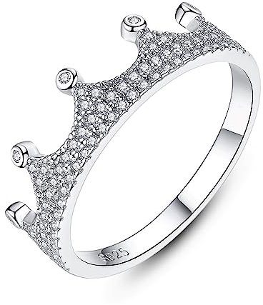 Bellitia Jewelry Damen Krone Ring 925 Sterling Silber CZ Diamant Verlobungsring, Trauring Ehering Verlobung Hochzeit Bandring Zirkonia Schmuck Geschenke für Frauen Mädchen
