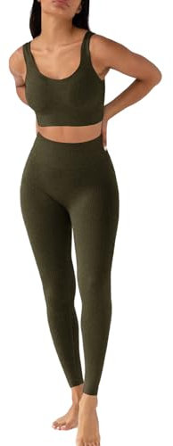 JN JANPRINT Workout-Outfits für Frauen 2-Teiliges Set,Nahtlos Yoga-Outfits Hohe Taille Leggings+Sport-BH Damen Trainingsanzüge Set(Marine Blau,S)