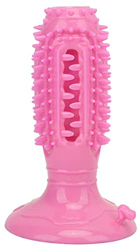 Jouet à Mâcher pour Brosse à Dents pour Chien, Jouets de Nettoyage pour Brosse à Dents pour Animaux de Compagnie avec Ventouse, Jouet de Brosse à Dents en Caoutchouc Résistant aux Morsures(Rose)