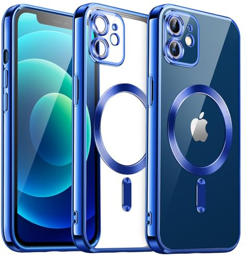 JETech Soft Clear Case for iPhone 12 6.1-Inch, Camera Lens Full Protection, Compatible with MagSafe Wireless Charging, Shockproof Electroplated TPU Phone Cover (Deep Blue)