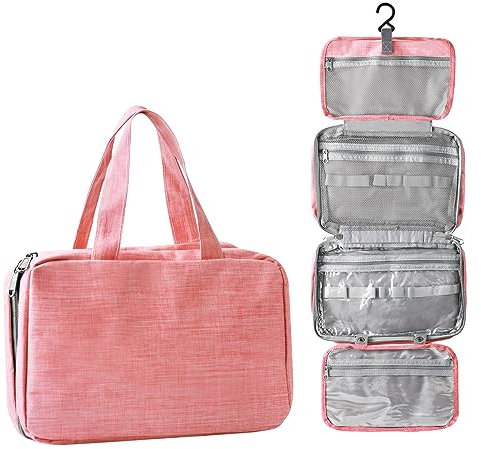 Hanging Toiletry Bag Hanging Travel Toiletry Bag, Hanging Wash Bag for Women, Travel Large Wash Bag, Makeup Bag, Makeup and Toiletry Organizer (Pink)