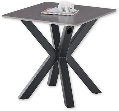 JANIN MINI Couchtisch quadratisch, Grau - Moderner Wohnzimmertisch mit Keramikplatte und Metallgestell - 55 x 55 x 55 cm (B/H/T)