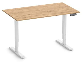Ergolutions® Primus Schreibtisch, Gestell Weiß, Tischplatte 1400 x 800 x 19 mm Eiche - Elektrisch Verstellbarer Standing-Desk, 125kg Tragkraft, Memory-Funktion, leise, Kabelmanagement