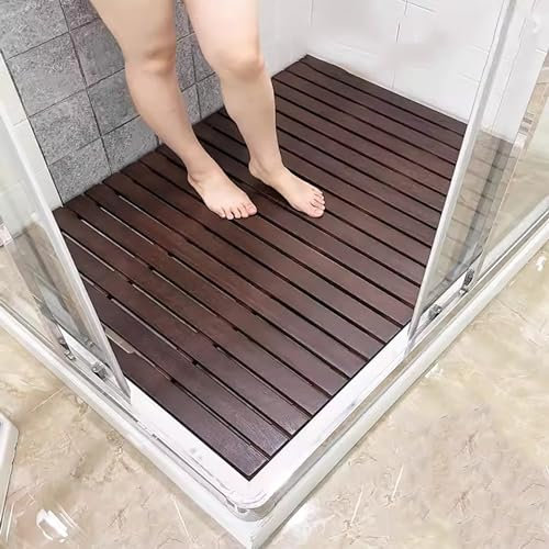 Badematte Duschmatte Badezimmerteppich Duschmatten aus dunkelbraunem Holz, stabile, rutschfeste Badematten/rechteckige Fußplattform für Badezimmer, Waschbecken/Fliesenböden, Duschmatte aus Holz, 16 20