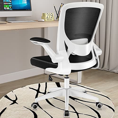 DoChair Silla Escritorio, Silla de Oficina Ergonómica con Soporte Lumbar & Apoyabrazos Abatibles & Ruedas, Respaldo y Asiento de Malla Transpirable, Regulable en Altura & Inclinarse de 90ºa 120º