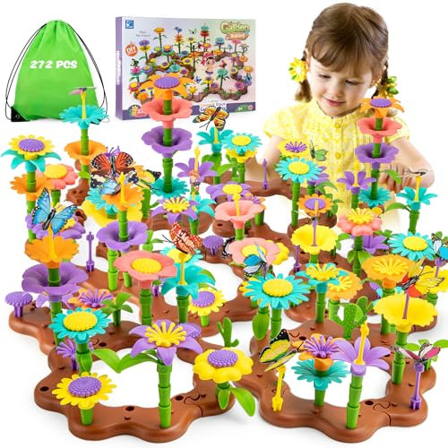 Funsland Juguetes Niña 3 Años, 272 PCS Juguetes de Construcción para Jardín de Flores, DIY Ramo de Arreglo Floral Juegos Cumpleaños, Regalos educativos para Niñas de 3 4 5 6 Años