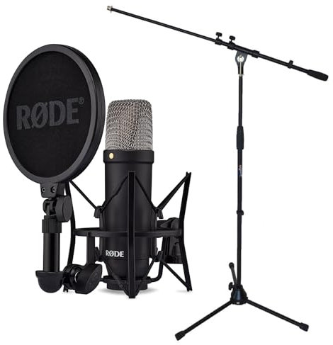 Rode NT1 Signature Black - Micrófono condensador + soporte para micrófono keepdrum con horca
