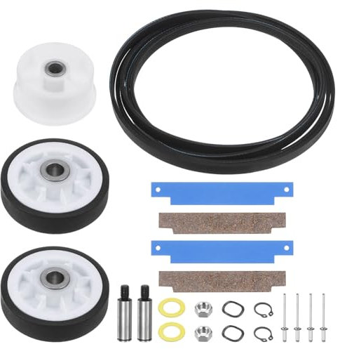 QUARKZMAN 12001541 303373K Trocknertrommel-Rollen-Set, 306508 Trommellager-Set, WP33002535 Trommelriemen und WP6-3700340 Spannrolle für Trockner-Ersatz