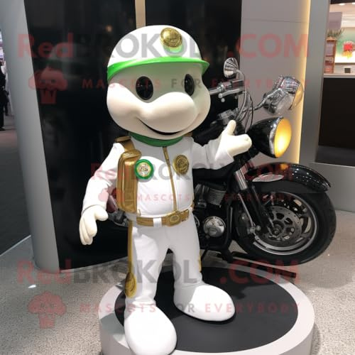 REDBROKOLY White Pot Of Gold mascot costume character dressed with a Moto Jacket and Keychains