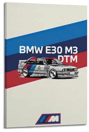 YRNQ Klassisches Rennauto E30 M3 DTM Sportwagen-Kunstwerk, dekoratives Gemälde, Leinwand, Wandkunstwerk, Bild, 60 x 90 cm