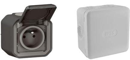 LEGRAND - Prise Etanche IP55 avec Terre Plexo - Prise 2P+T 16A Complète avec Volet & Boite de derivation electrique - etanche exterieur - IP55 85X85 - Debflex - 718806 - Polypropylène