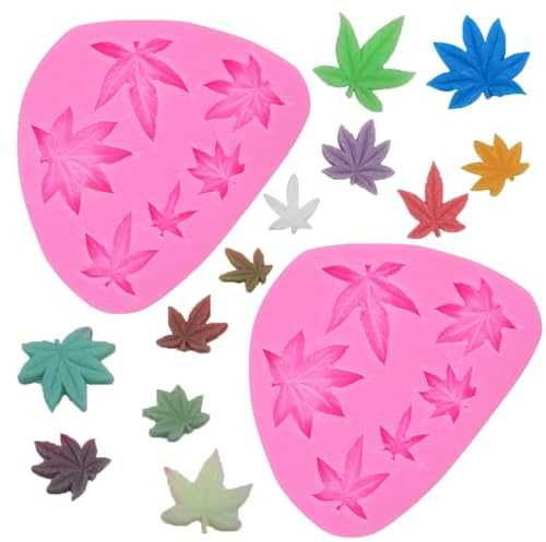 2 Stück Unkrautblatt Marihuana Blatt Silikon Fondant Formen Handgemachte Schokolade Süßigkeiten Backform DIY Cupcake Topper Sugarcraft Keks Gummi Paste Ton Eiswürfel für Kuchen Dekor Formen