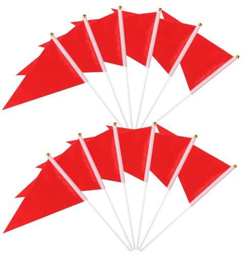 Fanion 12 Pièces Mini Drapeaux Rouge à Main Triangle - Bricolage Décorations pour Événements de Fête, Célébration, École - 21 x 14cm