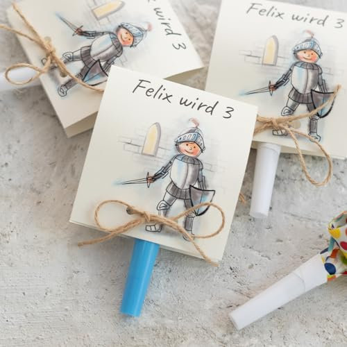 Personalisierte Ritter Einladung zum Kindergeburtstag inklusive Partytröte (Ritter) - Einladungen Kindergeburtstag für Junge, Geburtstagseinladungen mit Ritter