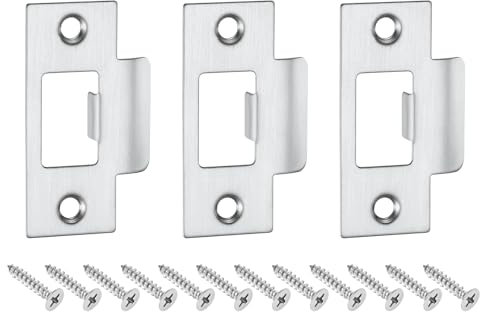 sourcing map 3Pcs Door Strike Plate, 70mm x 40.3mm Stainless Steel Latch Deadbolt Replacement Lock Strike Plate for Door Frame Door Jamb Reinforcement, Silver