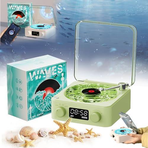 NNBWLMAEE Aquavinyl Waves Mini Speaker, Aqua Vinyl Speaker, Waves Vintage Vinyl Record Player, 3 Colors Available, 4 Modes With Adjustable Ambient Lighting (Green)