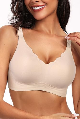 Vertvie Bras for Women Non Wired Seamless Wireless Push Up Bra Comfort Support Full Coverage Bralettes Scalloped Padded Sports Everyday Bra (Jacquard Nude,S)