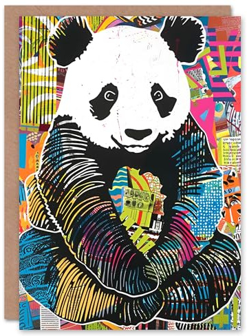Artery8 Cute Panda Bear Modern Colourful Pattern Pop Art Blank For Him Or Her Art Birthday Card