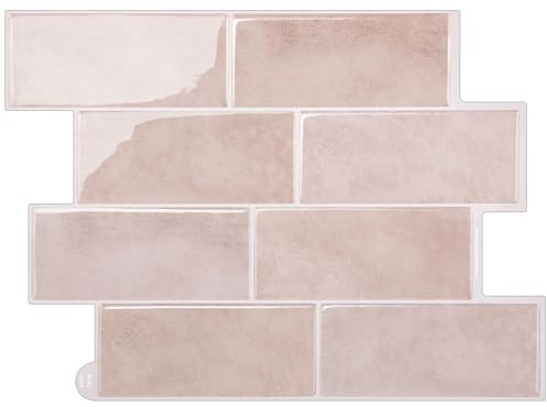WoStick 10 Sheets, 3D Peel and Stick Wall Tiles Kitchen, Pink Subway Tile - Pink, Plastic, Vintage, Wall Sticker
