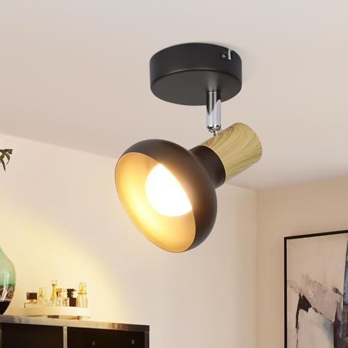 Deboola Deckenstrahler 1 Flammig Deckenleuchte Vintage - Deckenlampe Schwarz Flur Strahler Innen Industrial Deckenspots E14 Metall 350°Schwenkbar Spots für Schlafzimmer Wohnzimmer(Ohne Leuchtmittel)