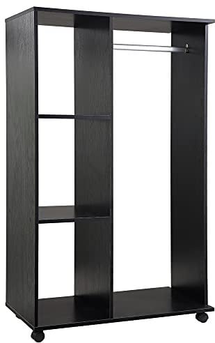 HOMCOM Armario Ropero con Ruedas Armario para Ropa con Barra Estantes Abiertos Organizador para Colgar Ropa de Dormitorio 80x40x128 cm Negro
