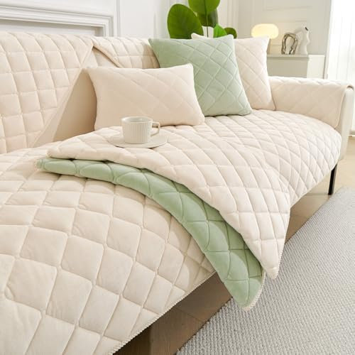 GKXLH Sofa überzug Waschbar - Neu Weiche Milch Fleece Sofabezug 1 2 3 Sitzer, Anti-Rutsch Sofa Cover, Couch überzug Ecke Sofa Bezug für Sektionssofa, Sofa überzug L Form Möbelschützer (Beige, 90x240)