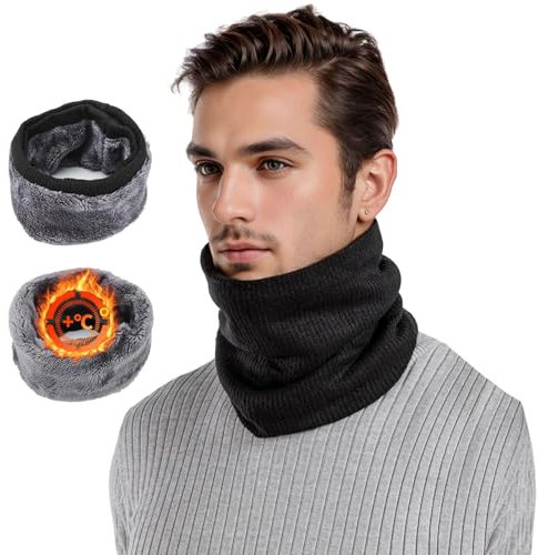 BENIFILE Fleece Snoods for Men Women Thermal Snood Scarf Knitted Neck Warmer Thick Neck Gaiters for Sports Running Cycling Motorcycle Skiing Accessories Winter Essentials Christmas Gifts(Black)
