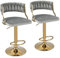 COSTWAY Tabourets de Bar Pivotants Lot de 2, Chaise de Bar Velours avec Repose-Pieds, Hauteur Assise Réglable 60-82 cm, Cadre en Métal Doré, Chaise Haute pour Îlots de Cuisine, Bistro (Gris)