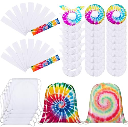 Abbylike 60 Pcs Tie Dye Party Kit Cotton Drawstring Bags Scrunchies